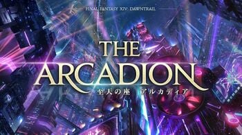 title card for the arcadion raid series from final fantasy fourteen